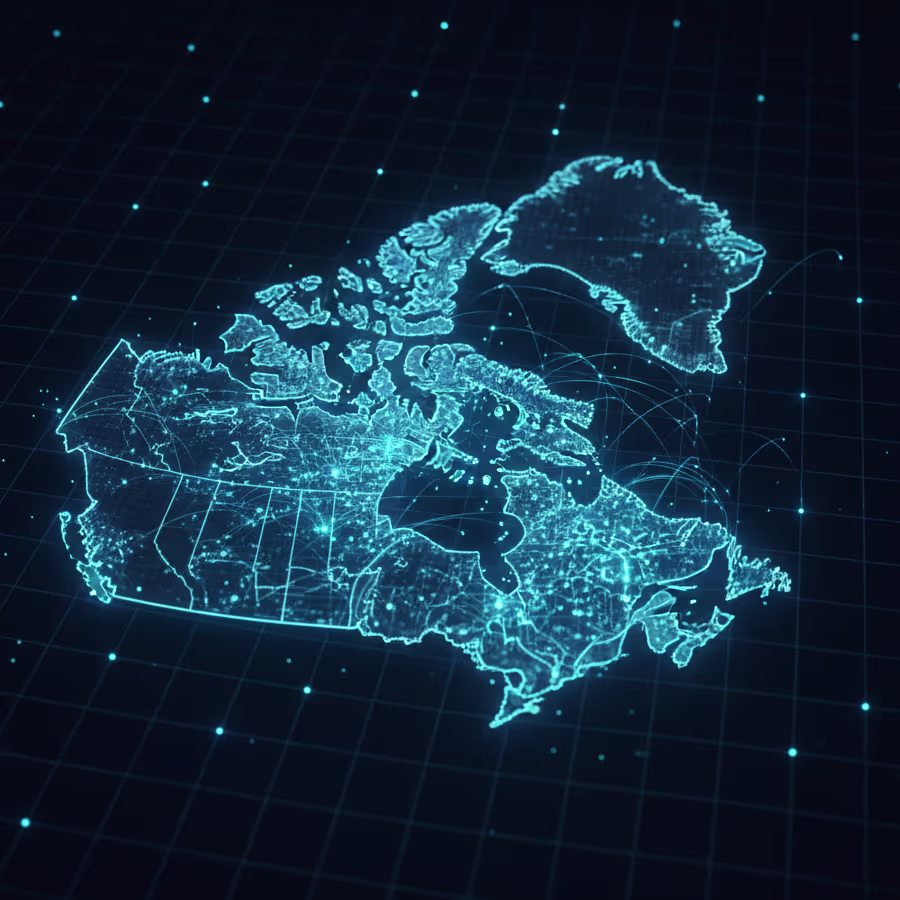Map of Canada with digital network overlay